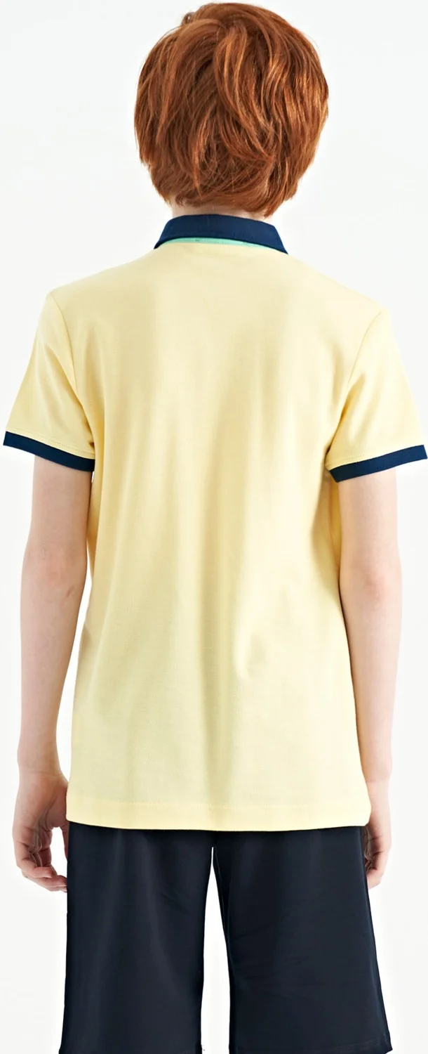 Tommy Life Yellow Text Printed Patterned Standard Size Polo Collar Boy T-Shirt - 11143