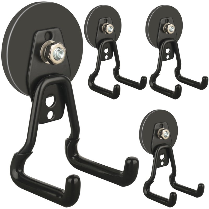 ULIBERMAGNET Upgraded Large Magnetic Hooks,Strong Heavy Duty Magnet Hooks for Power Drill,Broom,Garden Tools, Pegboard, Garage, Workshop, Hardware, 4 Pack Magnet Storage Holder for Hanging(Black) - Image 1