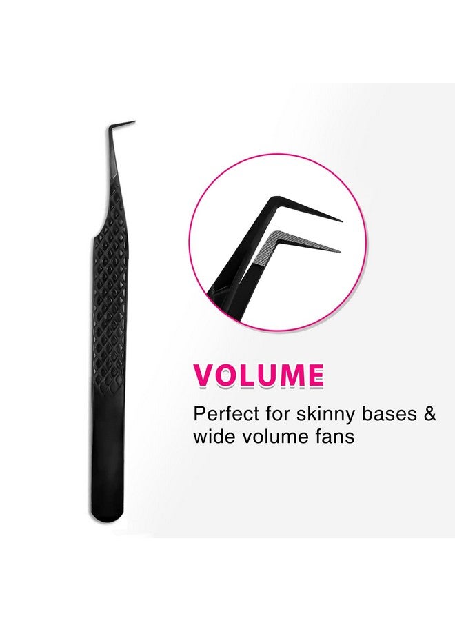 TDANCE Lash Tweezers for Eyelash Extensions, Diamond Grip 90 Degree Fiber Tip Lash Tweezers for Volume Lashes Make Fans, Stainless Steel Lash Extension Tweezers(Black-05) - Image 2
