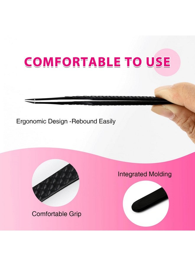 TDANCE Lash Tweezers for Eyelash Extensions, Diamond Grip 90 Degree Fiber Tip Lash Tweezers for Volume Lashes Make Fans, Stainless Steel Lash Extension Tweezers(Black-05) - Image 5