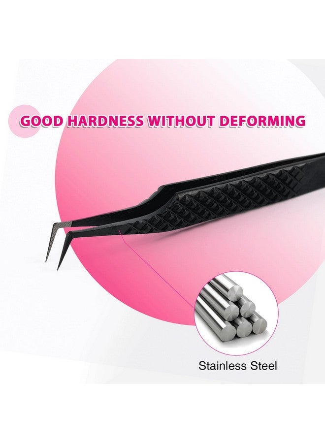 TDANCE Lash Tweezers for Eyelash Extensions, Diamond Grip 90 Degree Fiber Tip Lash Tweezers for Volume Lashes Make Fans, Stainless Steel Lash Extension Tweezers(Black-05) - Image 4