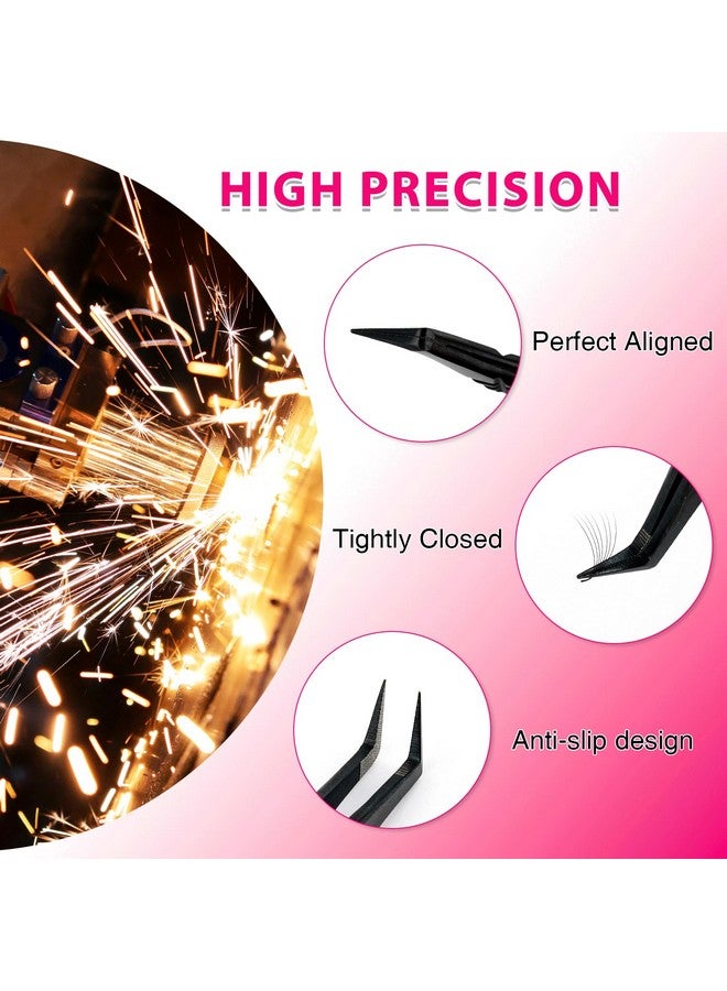 TDANCE Lash Tweezers for Eyelash Extensions, Diamond Grip 90 Degree Fiber Tip Lash Tweezers for Volume Lashes Make Fans, Stainless Steel Lash Extension Tweezers(Black-05) - Image 3