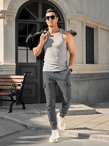 Comdecevis Men's Cargo Jogger Pants Stretch Sweatpants Slim Fit Tactical Pants with Zipper Pockets Casual Trousers Medium Gray X-Large - Image 4