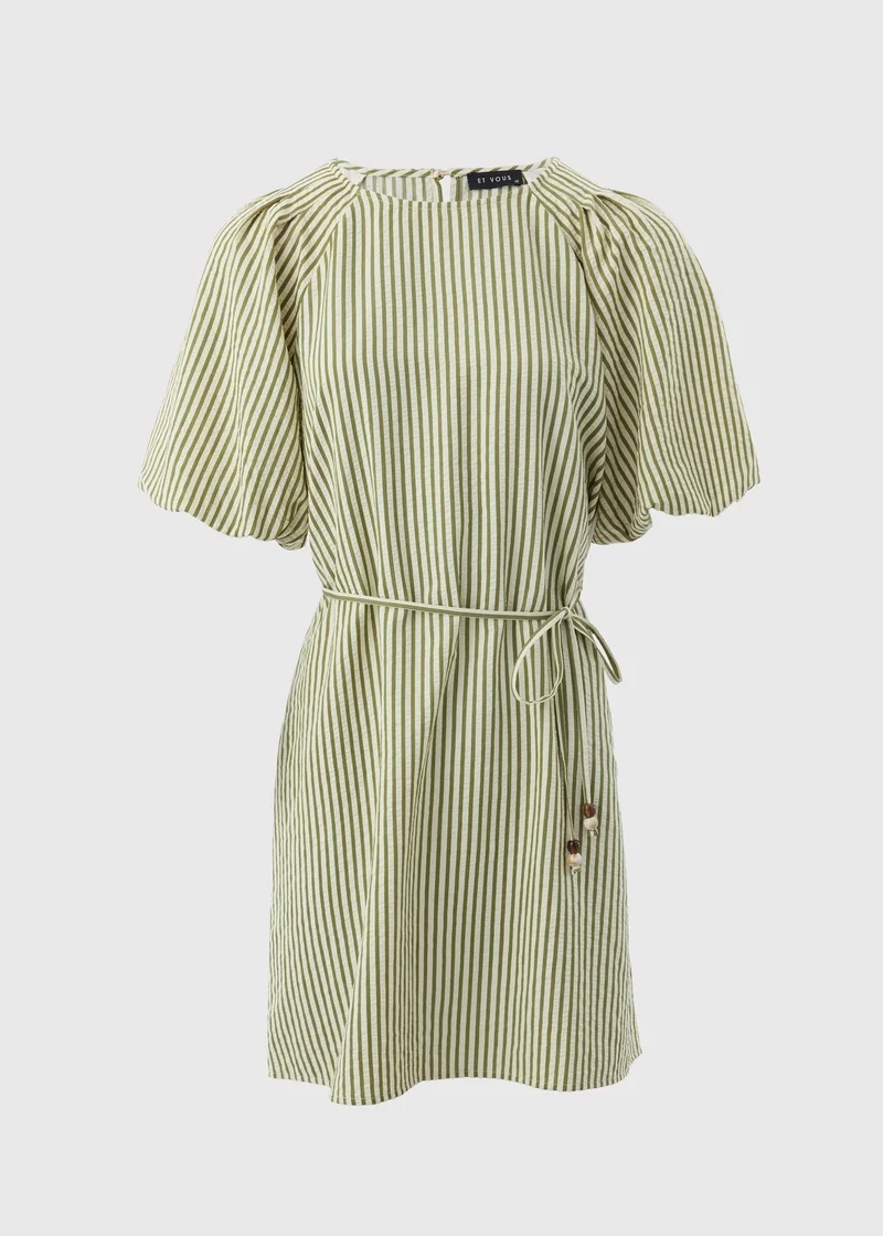 ماتلان White Monochrome Leaf Belted Midi Tea Dress