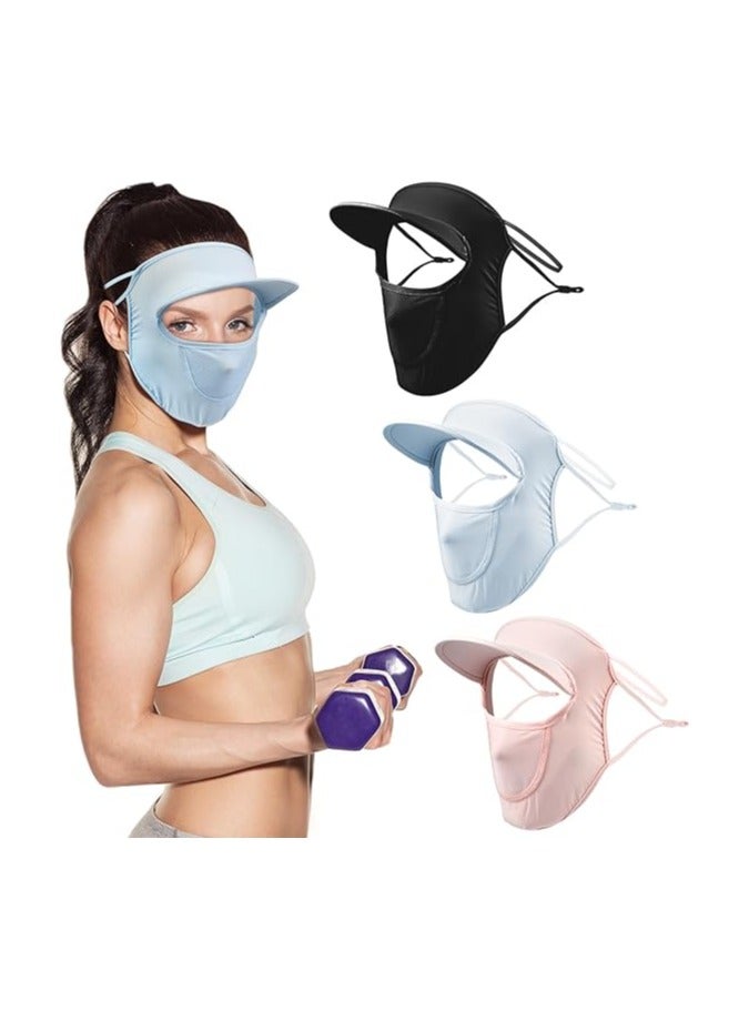 SOLARAE Ice Silk Full Face Mask, 3 Pcs Sunscreen Face Veil UV Protection Hats, Women UV Protection Sun Shade Hats Summer, Cycling Cap, Wide Brim Fishing Hat, Outdoor Sun Protection Hat, for Cycling, Fishing - Image 1