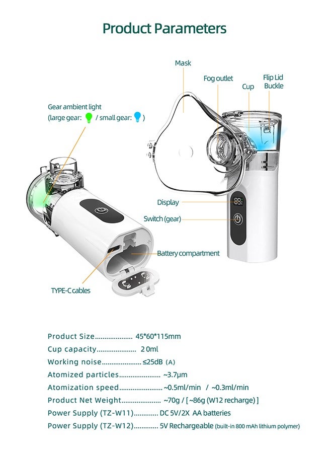 MAANGE Ultrasonic Mesh Nebulizer - Portable Nebulizer - Rechargeable Handheld Nebulizer with 2 Adjustable Speeds - Quiet Design for Adults and Kids - Image 3