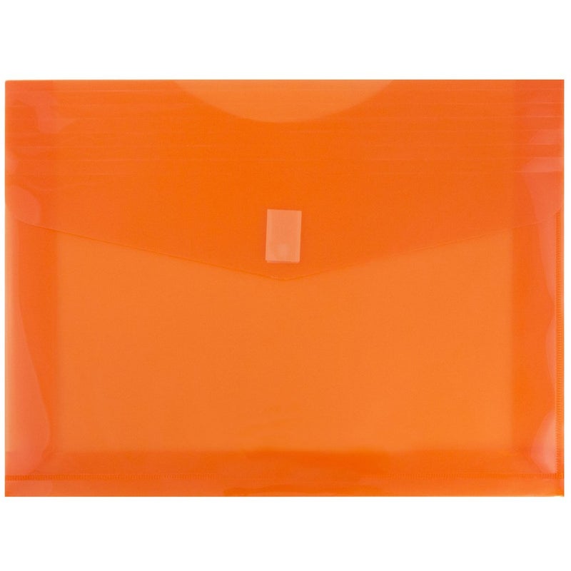 JAM PAPER Plastic Expansion Envelopes with Hook Loop Closure Letter Booklet 9 34 x 13 with 2 Inch Expansion Orange 12Pack