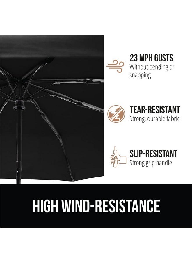Gorilla Grip Windproof Compact Stick Umbrella for Rain, Travel One-Click Automatic Open and Close, Lightweight, Portable, Strong Reinforced Fiberglass Ribs, Easily Collapsible, Black