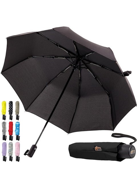 Gorilla Grip Windproof Compact Stick Umbrella for Rain, Travel One-Click Automatic Open and Close, Lightweight, Portable, Strong Reinforced Fiberglass Ribs, Easily Collapsible, Black