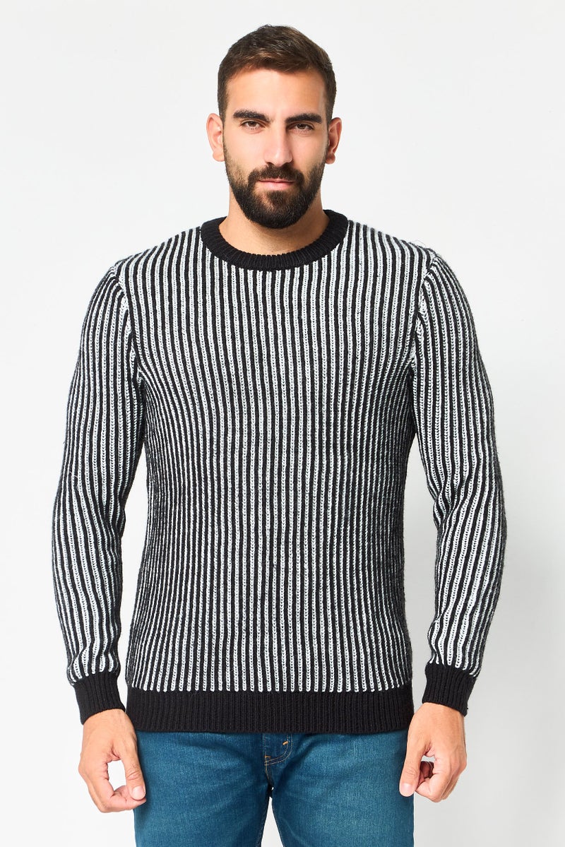 Reserved Men Crew Neck Stripe Sweater, Multicolor - Image 1