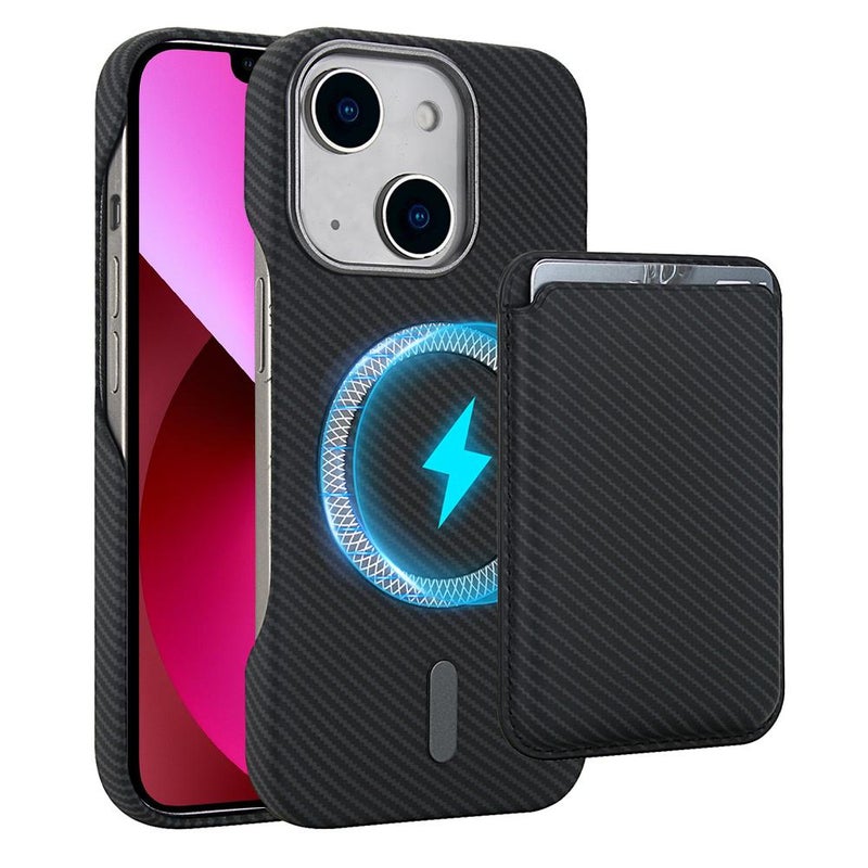 erorex For iPhone 13 Carbon Fiber MagSafe Magnetic Card Holder Phone Case(Black) - Image 1