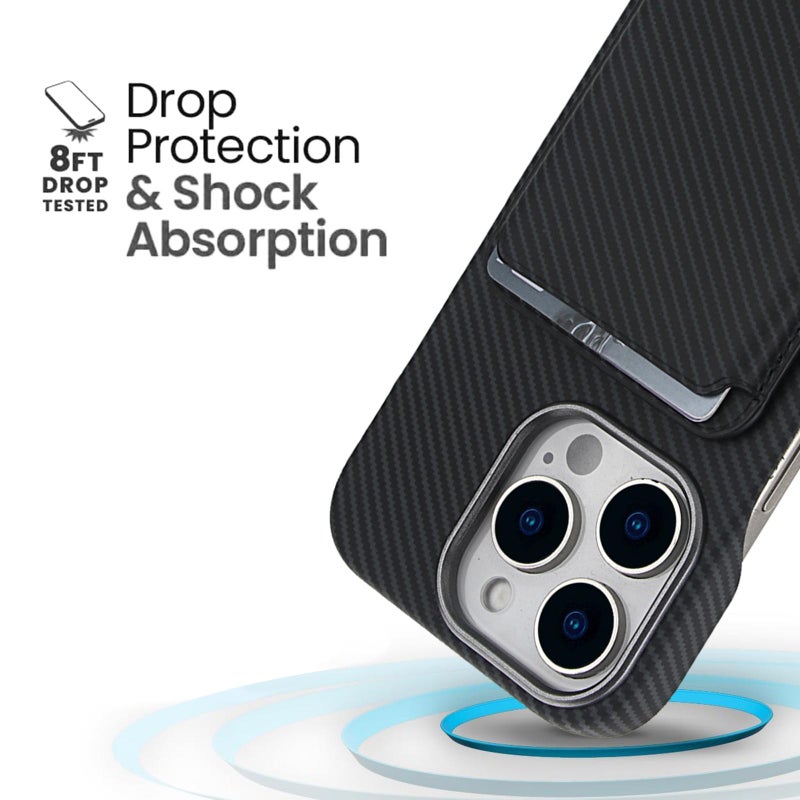 erorex For iPhone 13 Carbon Fiber MagSafe Magnetic Card Holder Phone Case(Black) - Image 4