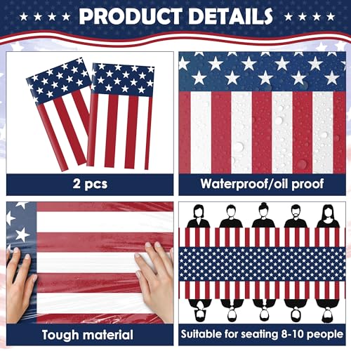 OHOME Veterans Day Decorations - Patriotic American Flag Plastic Tablecloth for 4th of July Decorations | Fourth of July Accessories for Home Outdoor Outside Party Favors,54"x108",2 Pack - Image 3