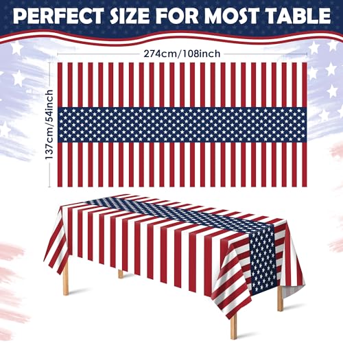 OHOME Veterans Day Decorations - Patriotic American Flag Plastic Tablecloth for 4th of July Decorations | Fourth of July Accessories for Home Outdoor Outside Party Favors,54"x108",2 Pack - Image 2