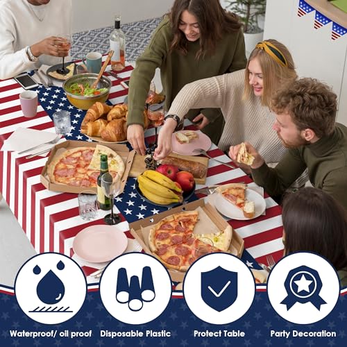 OHOME Veterans Day Decorations - Patriotic American Flag Plastic Tablecloth for 4th of July Decorations | Fourth of July Accessories for Home Outdoor Outside Party Favors,54"x108",2 Pack - Image 4