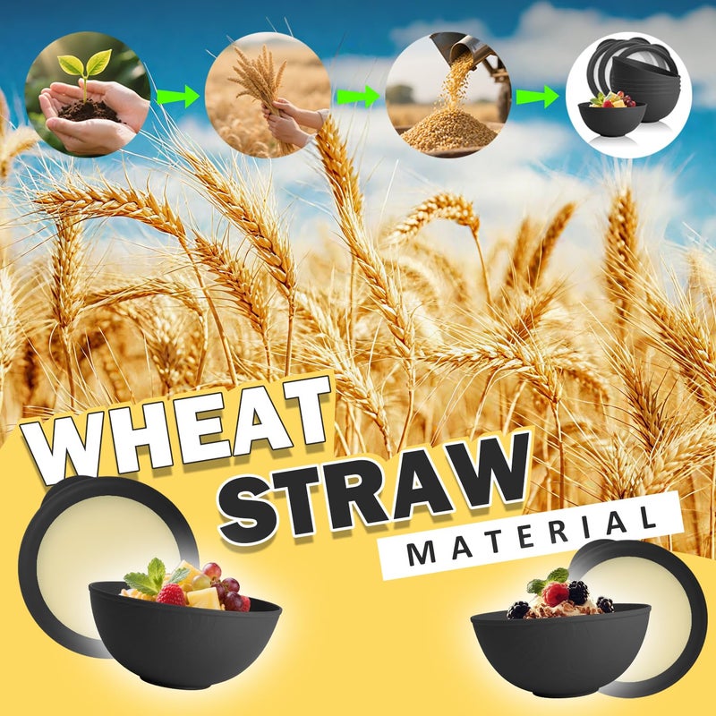 Perlapoc 40 OZ Unbreakable Cereal Bowls with Lids, Wheat Straw Bowls Set of 4 with Unique Pattern, Reusable Plastic Bowl for Cereal, Soup, Salad and Ramen, Indoor & Outdoor Essentials, Black - Image 5
