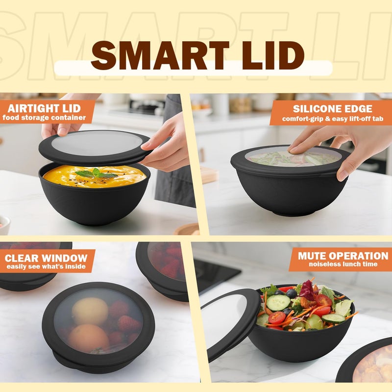 Perlapoc 40 OZ Unbreakable Cereal Bowls with Lids, Wheat Straw Bowls Set of 4 with Unique Pattern, Reusable Plastic Bowl for Cereal, Soup, Salad and Ramen, Indoor & Outdoor Essentials, Black - Image 4