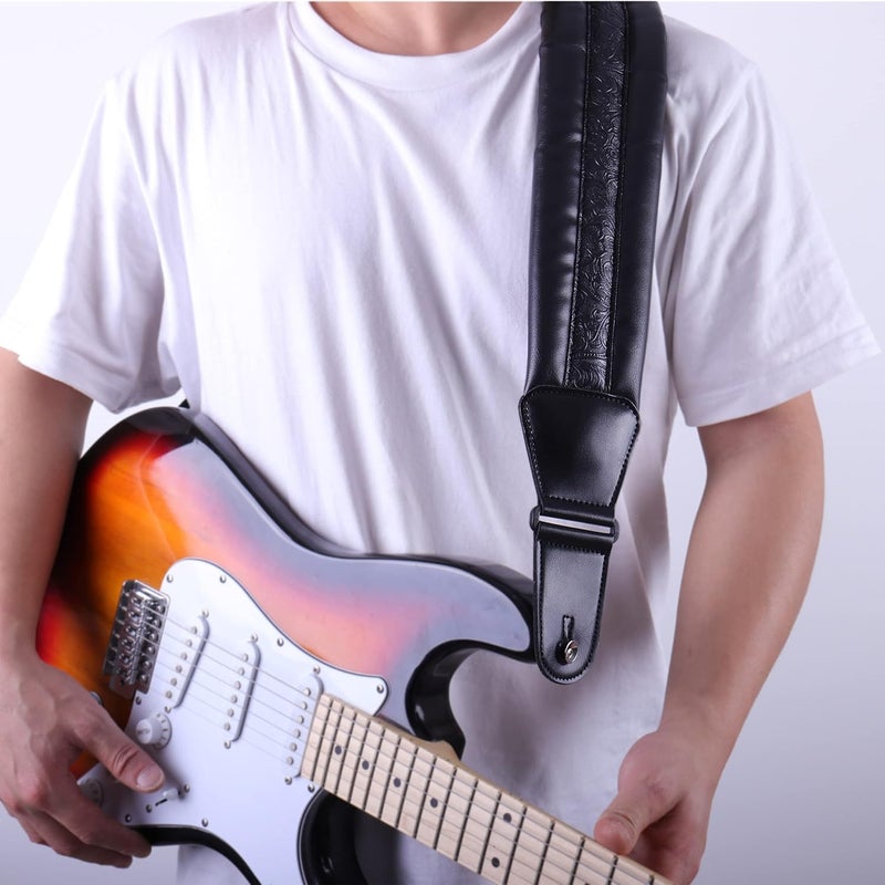 Surpop Neoprene Guitar Strap 3.4'' With Carbon Buckle, Leather Top & Back Soft For Bass, Electric Acoustic Guitar - Image 3