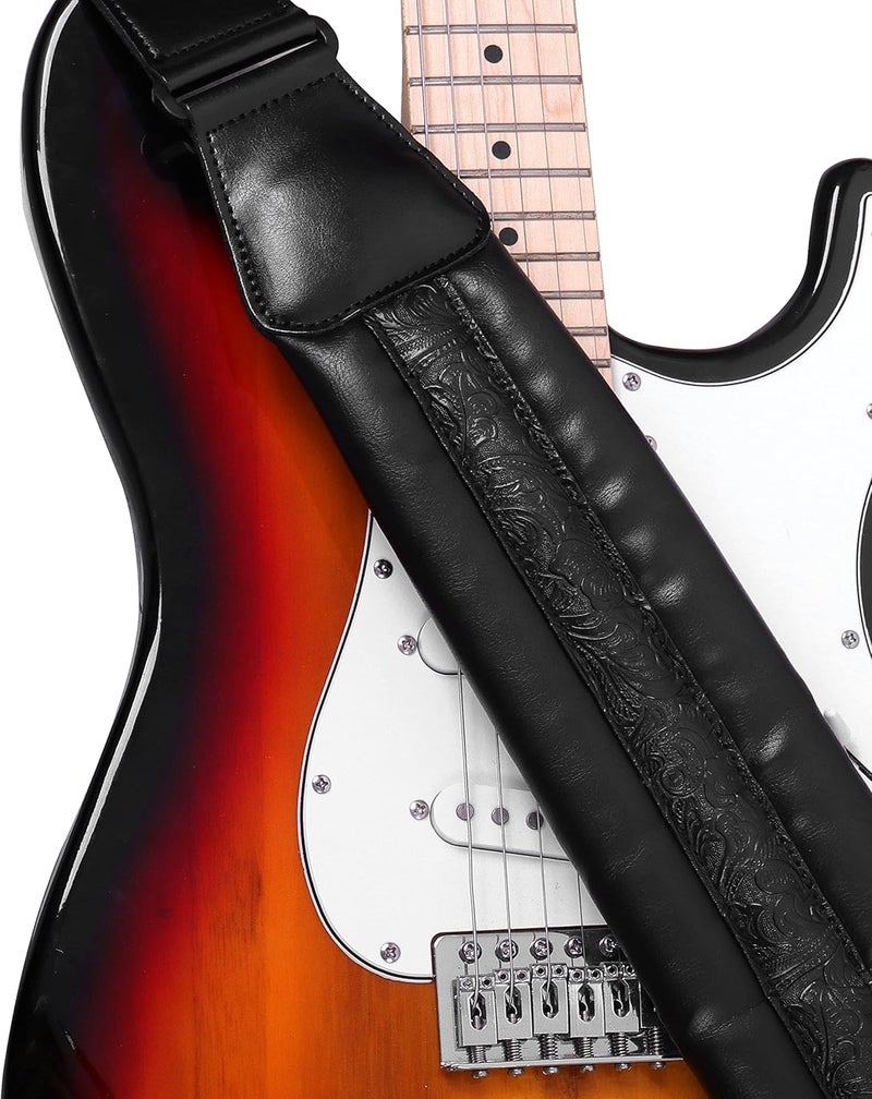 Surpop Neoprene Guitar Strap 3.4'' With Carbon Buckle, Leather Top & Back Soft For Bass, Electric Acoustic Guitar - Image 2