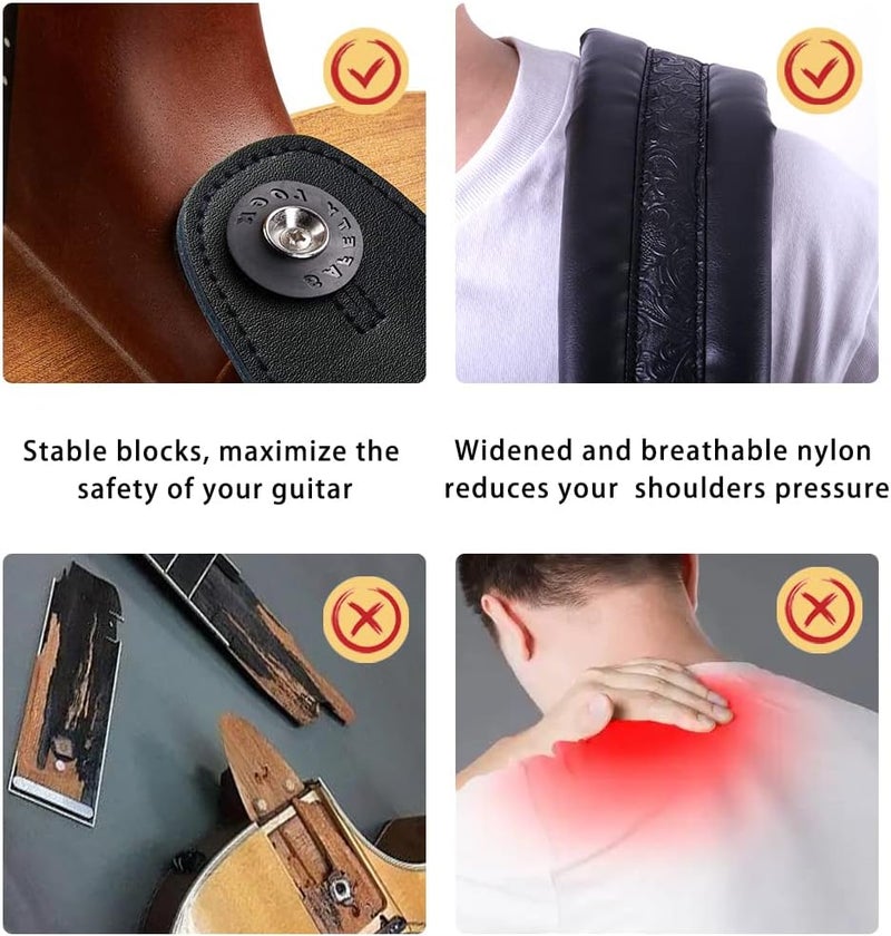 Surpop Neoprene Guitar Strap 3.4'' With Carbon Buckle, Leather Top & Back Soft For Bass, Electric Acoustic Guitar - Image 4