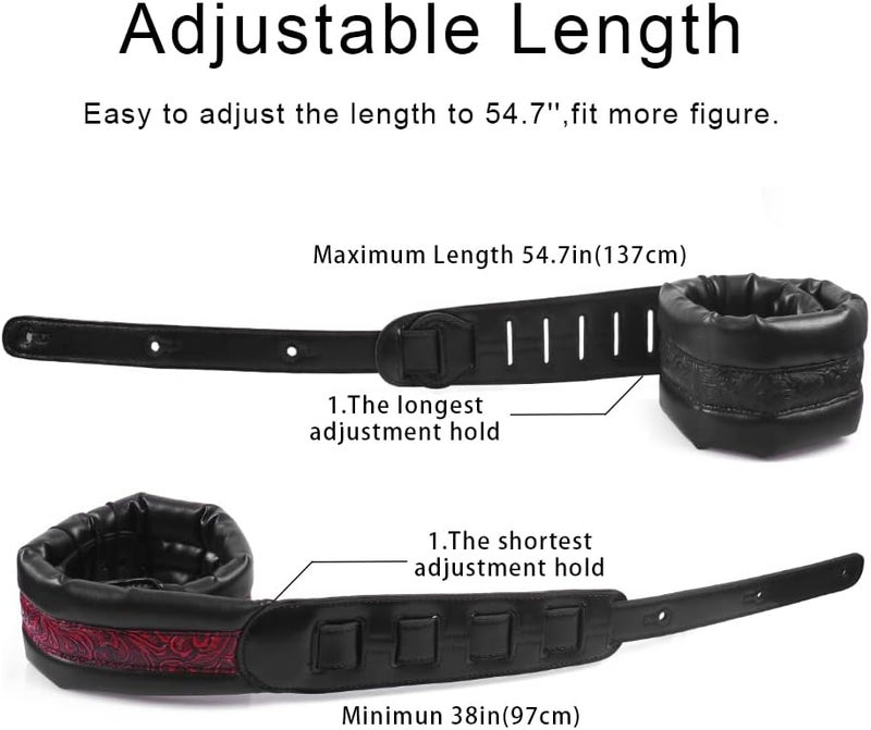 Surpop Neoprene Guitar Strap 3.4'' With Carbon Buckle, Leather Top & Back Soft For Bass, Electric Acoustic Guitar - Image 5