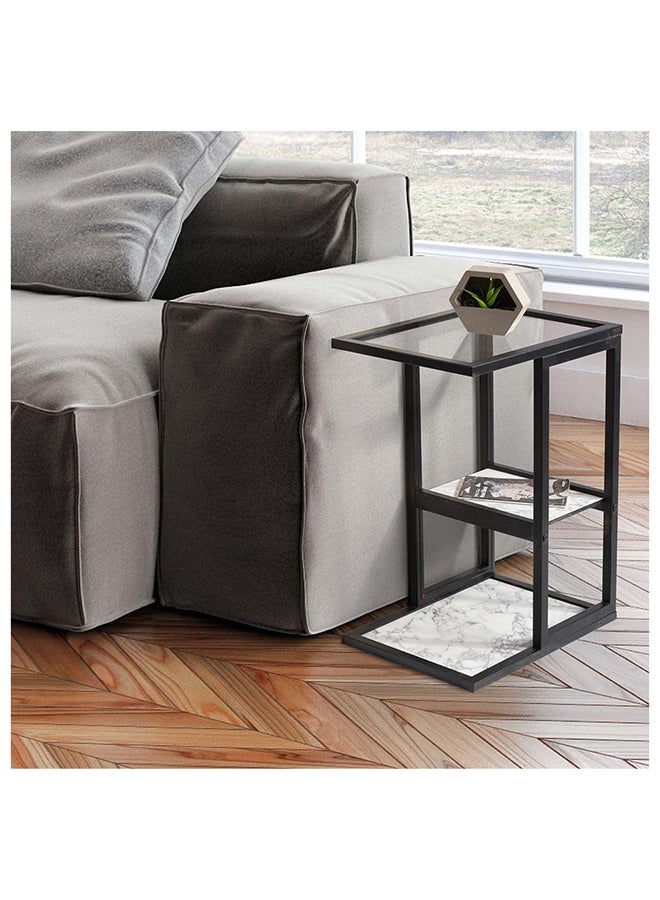 DANUBE HOME Carara Side Table - Modern Glass & Black End Table for Living Room, Stylish Engineered Wood Furniture, 1-Side Table, Perfect for Home Decor, 2-Year Warranty, Made in Turkey