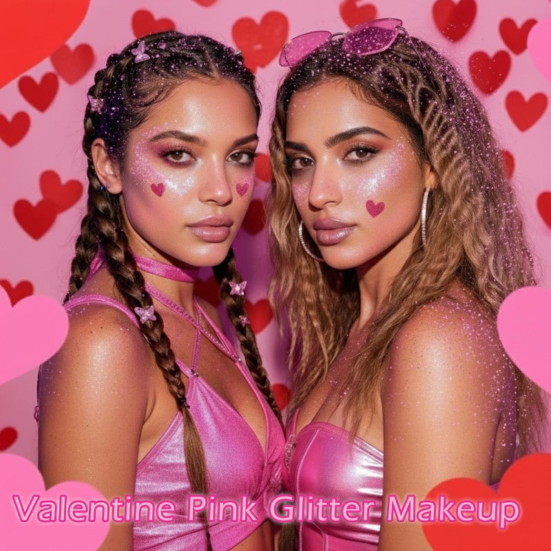 Paminify Valentine Pink Hair Glitter Stick,Cheer Body Face Glitter,Waterproof Singer Concert Music Festival Pink Out Accessories for Spirit Week,Halloween Shimmer Holographic Body Paint - Image 3