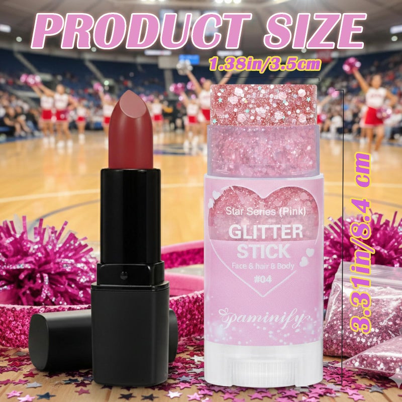 Paminify Valentine Pink Hair Glitter Stick,Cheer Body Face Glitter,Waterproof Singer Concert Music Festival Pink Out Accessories for Spirit Week,Halloween Shimmer Holographic Body Paint - Image 4