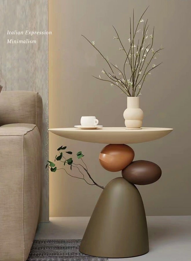فاشون هوم قطعة واحدة على الطراز الاسكندنافي الحديث تصميم فني منحوت على الحجر طاولة جانبية مستديرة علوية صينية نهاية طاولة لغرفة النوم وغرفة المعيشة مقاس 51 × 29 × 50 سم - Image 2
