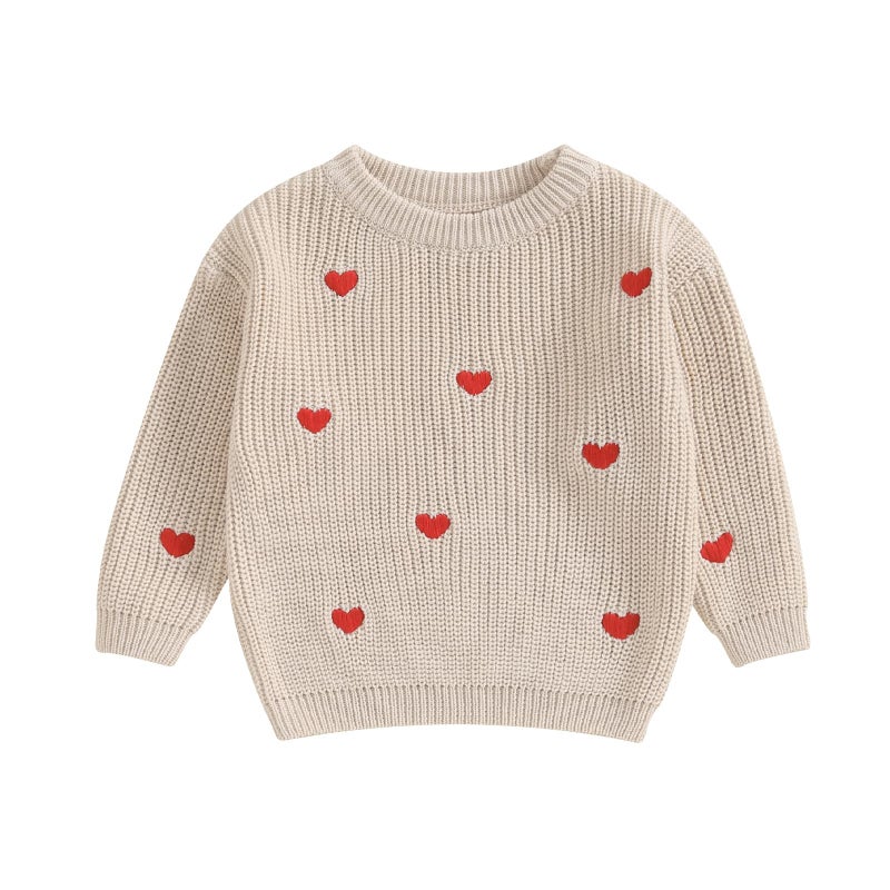 Gureui Baby Boy Girl 6-9 Months Heart Knit Oversized Sweater Infant Fall Winter Pullover Outfit - Image 1