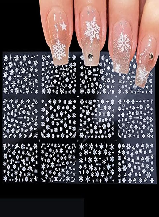 ZEYER Christmas Nail Art Sticker Decals 3D Snowflake Designs Exquisite Golden Silver White Nail Art Supplies Selfadhesive Luxurious Winter New Year Nails Decorations Design Diy Acrylic Nail Art 12 Sheet - Image 1