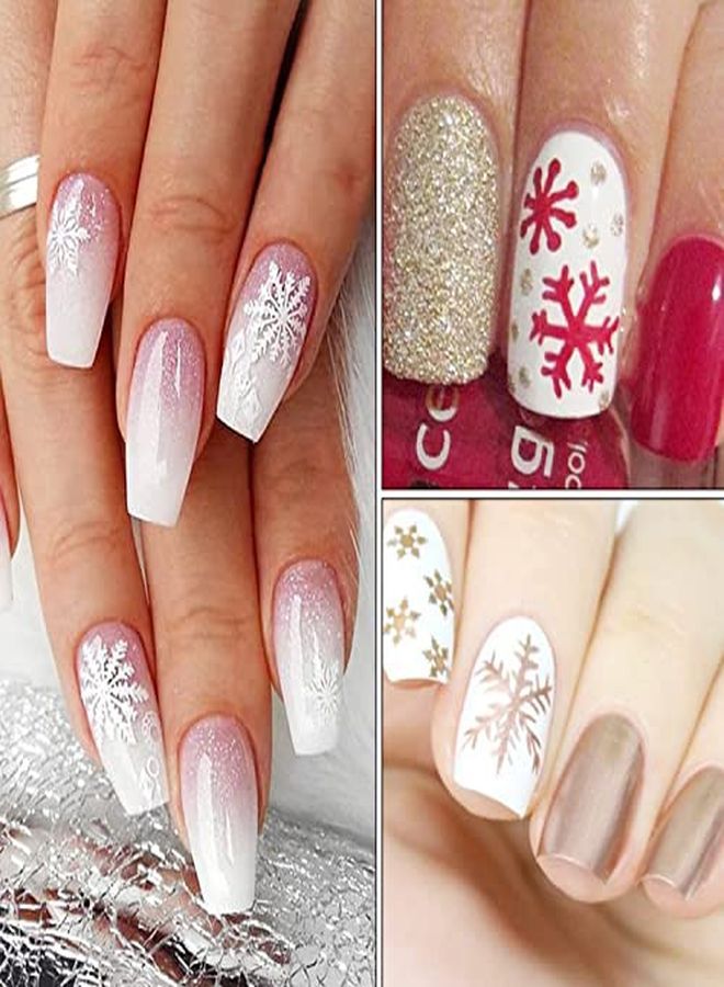 ZEYER Christmas Nail Art Sticker Decals 3D Snowflake Designs Exquisite Golden Silver White Nail Art Supplies Selfadhesive Luxurious Winter New Year Nails Decorations Design Diy Acrylic Nail Art 12 Sheet - Image 3