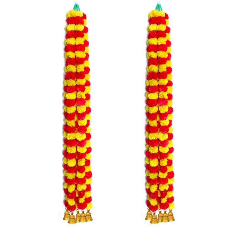 iHandikart iHandikart Artificial Garlands with Bell in The Bottom Used for Diwali Decorations Color Yellow Red Pack of 10 HV31047B  - Image 2
