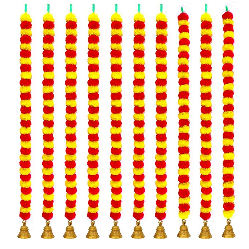 iHandikart iHandikart Artificial Garlands with Bell in The Bottom Used for Diwali Decorations Color Yellow Red Pack of 10 HV31047B  - Image 1