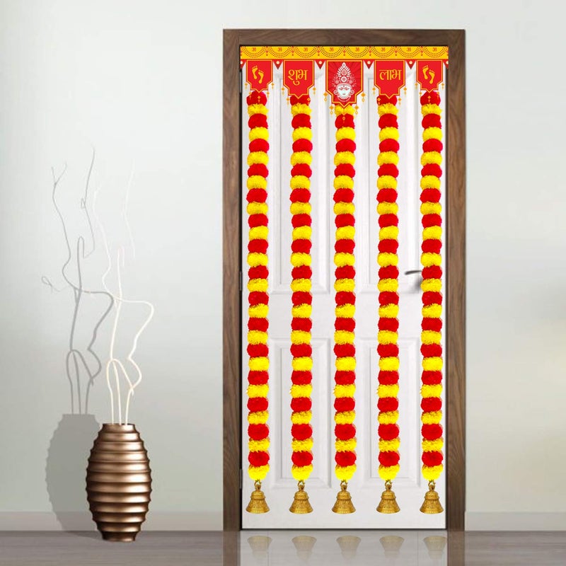 iHandikart iHandikart Artificial Garlands with Bell in The Bottom Used for Diwali Decorations Color Yellow Red Pack of 10 HV31047B  - Image 3