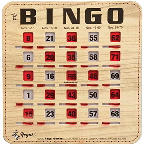 Regal Games Regal Bingo Bulk Bingo Cards with Sliding Windows Reusable Bingo Game Cards for Adults Large Group 50 Pack Woodgrain - Image 1