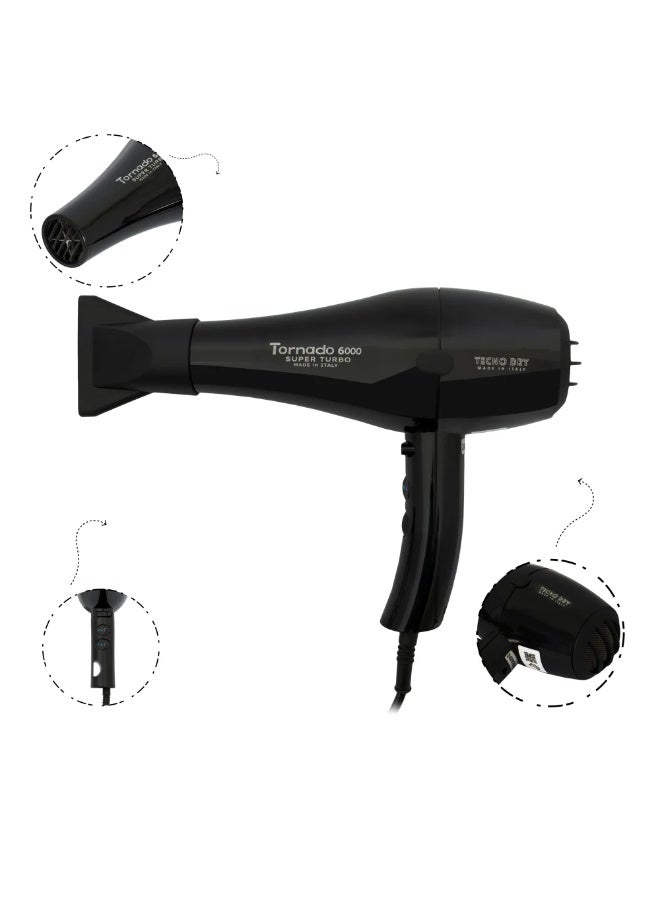 تكنو دراي  مجفف شعر ذو اللون الاسود سوبر تربو 6000 - Image 2