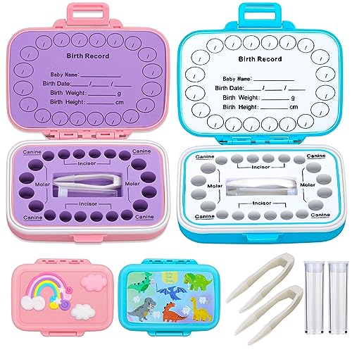 Caffox 2 Pack Tooth Holders for Kids Keepsake, Tooth Fairy Box, First Tooth Keepsake Box, Tooth Collection Container Boxes for Lost Teeth for Kids, Baby Teeth Saver Storage Case (Rainbow and Dinosaur) - Image 1