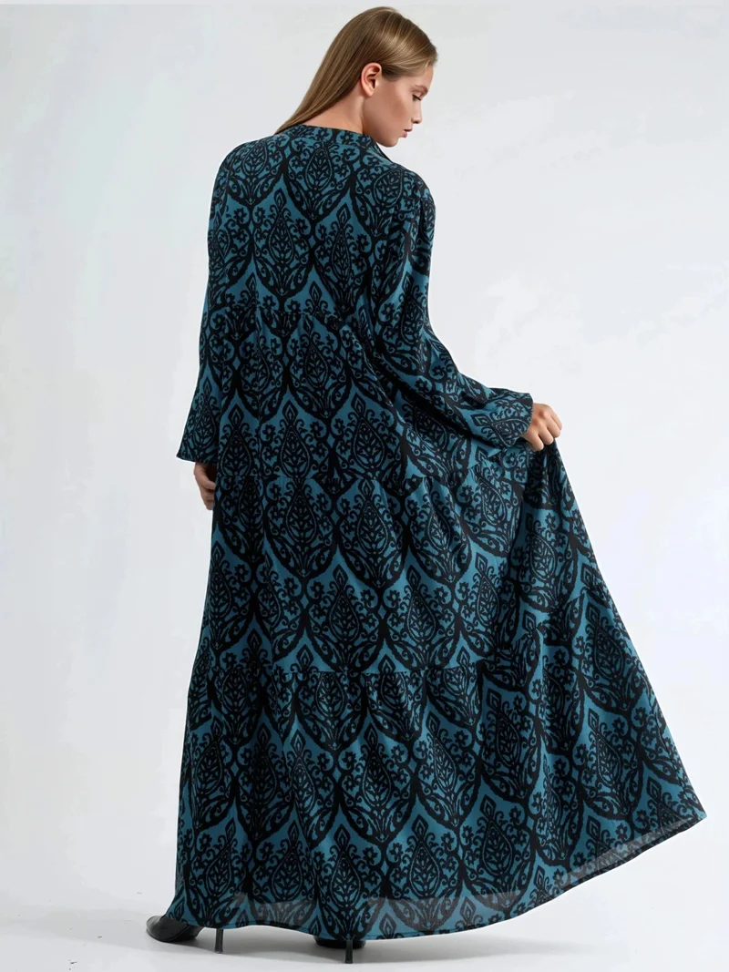 HICCUP Comfort Fit Patterned Maxi Dress with V-Neck