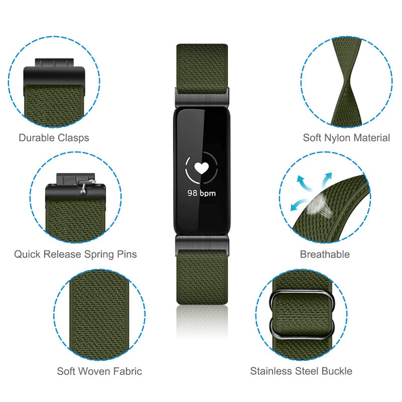 FINTIE Elastic Bands Compatible with Fitbit Inspire 2 1 HR/Ace 3 2, Adjustable Stretchy Nylon Loop Band Breathable Replacement Strap Accessory Wristband, Olive - Image 4