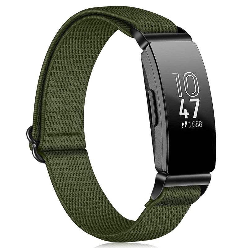 FINTIE Elastic Bands Compatible with Fitbit Inspire 2 1 HR/Ace 3 2, Adjustable Stretchy Nylon Loop Band Breathable Replacement Strap Accessory Wristband, Olive - Image 1