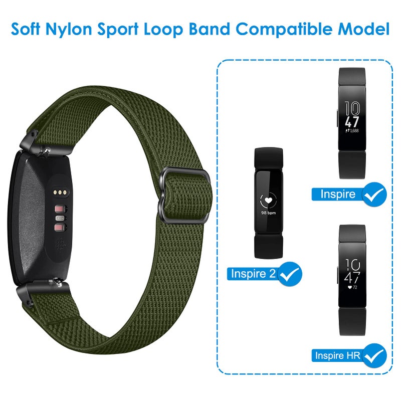 FINTIE Elastic Bands Compatible with Fitbit Inspire 2 1 HR/Ace 3 2, Adjustable Stretchy Nylon Loop Band Breathable Replacement Strap Accessory Wristband, Olive - Image 2