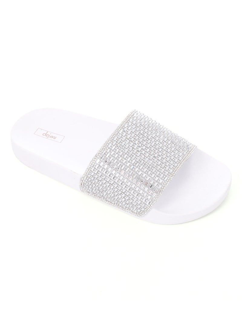 DejaVu - Slip On White & Silver Comfy Rubber Slippers - Image 1
