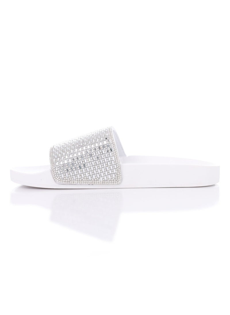 DejaVu - Slip On White & Silver Comfy Rubber Slippers - Image 1