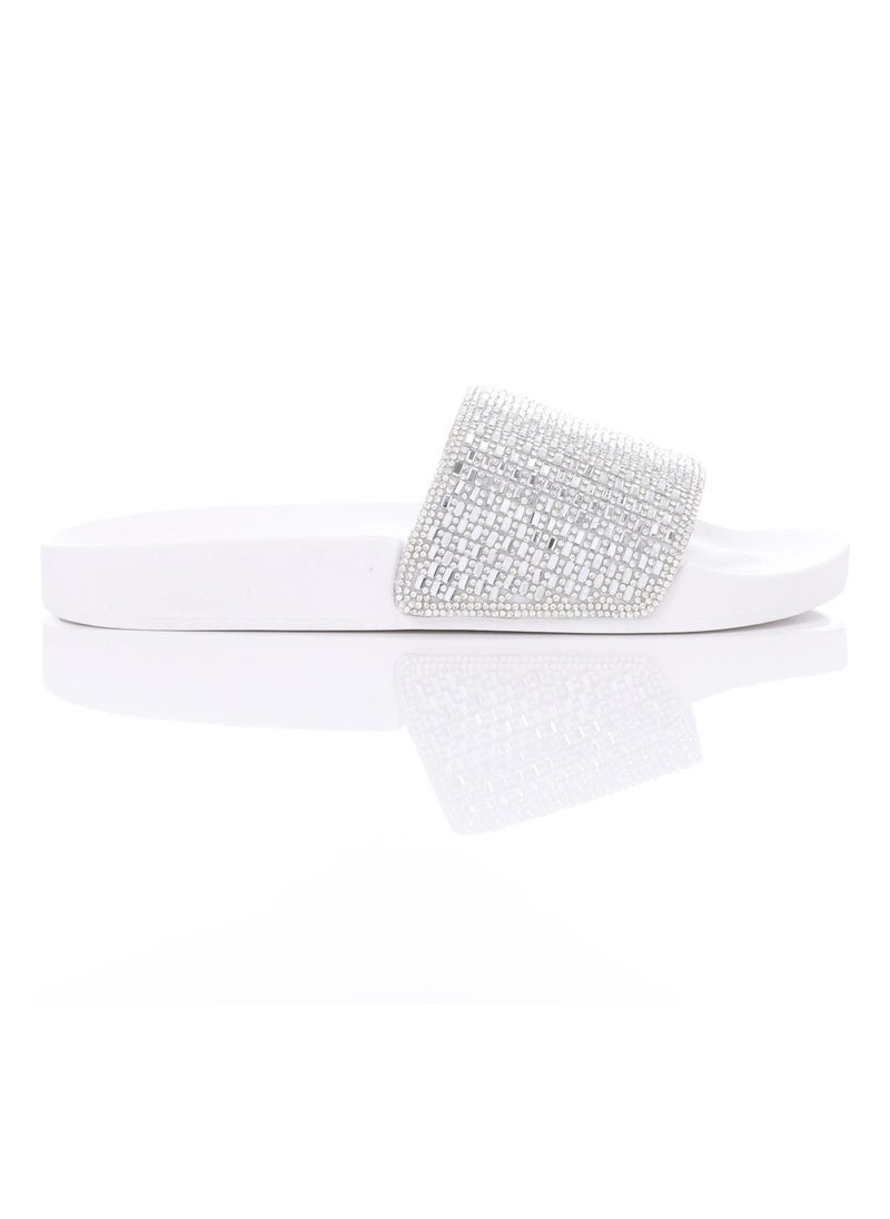 DejaVu - Slip On White & Silver Comfy Rubber Slippers - Image 1