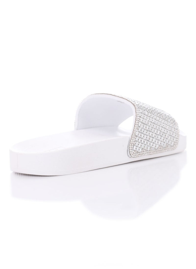 DejaVu - Slip On White & Silver Comfy Rubber Slippers - Image 1