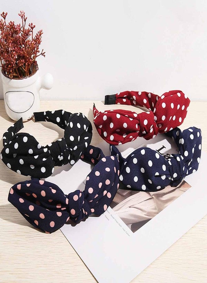 KuuGuu 5 PCS Polka Dot Headbands for Women Girls Bunny Ear Knotted Bow Head bands Cute Retro Wide Headdress Fashion Anti-slip Hair Accessories Daily Birthday Party Christmas Hair Decoration （5 Color） - Image 3