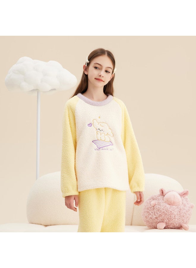 Deesha Girls' Winter Fleece-lined Thickened Pullover Raglan Sleeve Pajama Set Warm Homewear Suitable For Outdoor Wear