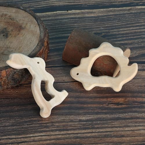 Babbles Neem Wood Teethers for Babies | Wooden Teethers for 6 to 12 Months Baby | Natural and Antibacteria (Rabbit+Turtle+Dumbbell+Micky) - Image 3
