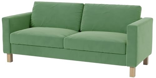 Custom Slipcover Replacement Heavy Duty Velvet Karlstad Three Seat (Not Loveseat) Sofa Cover (Width: 205CM, Not 165CM) Replacement Custom Made Compatible with IKEA Karlstad 3 Seat Sofa Couch Slipcover (Velvet Light Green Sofa) - Image 1